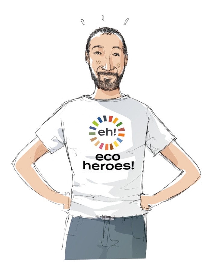Karim Zouhdi wearing an Eco Heroes t-shirt