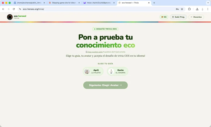 Eco Heroes Trivia game interface